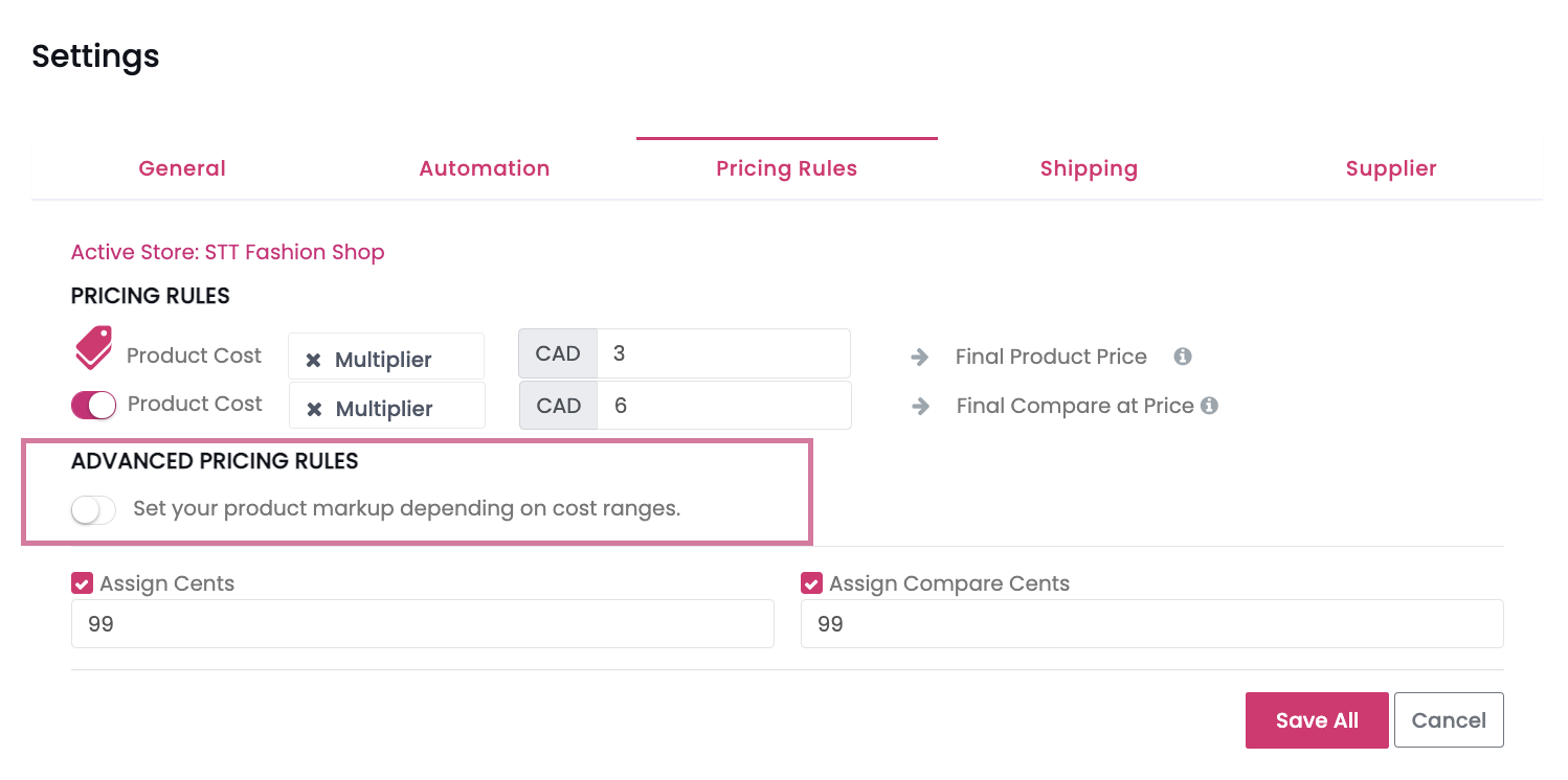 Advanced Pricing Rules setting